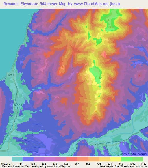 Rewanui,New Zealand Elevation Map