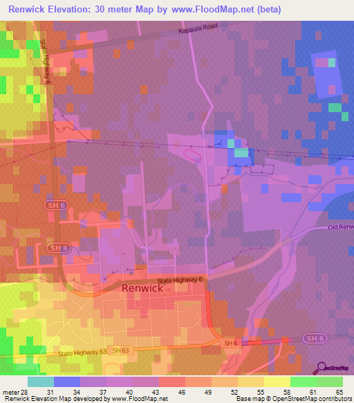 Renwick,New Zealand Elevation Map
