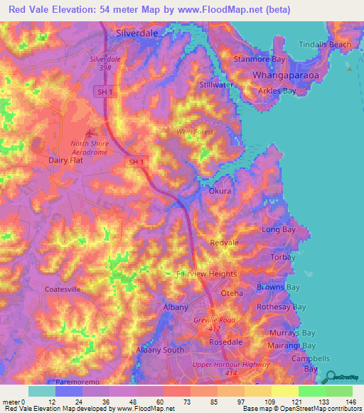 Red Vale,New Zealand Elevation Map