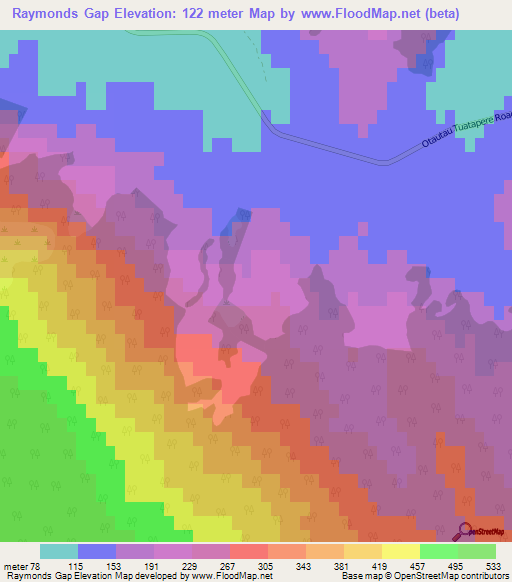 Raymonds Gap,New Zealand Elevation Map