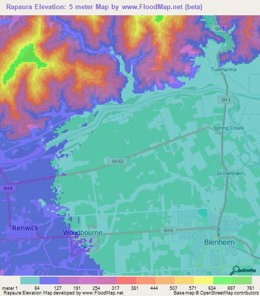 Rapaura,New Zealand Elevation Map