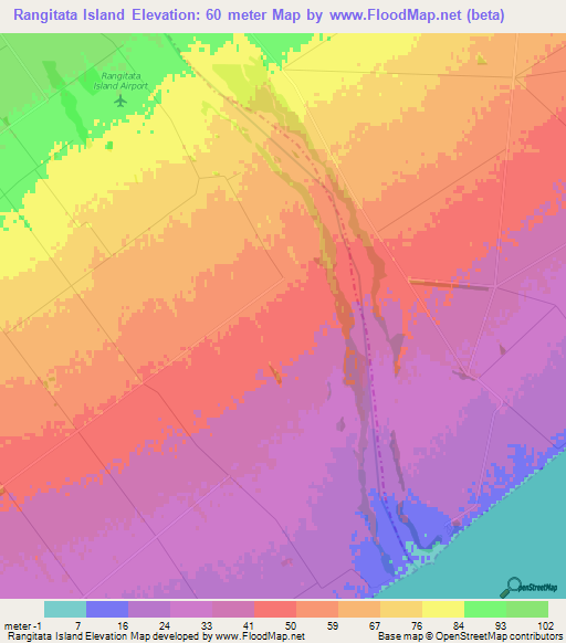 Rangitata Island,New Zealand Elevation Map