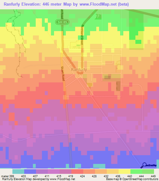 Ranfurly,New Zealand Elevation Map