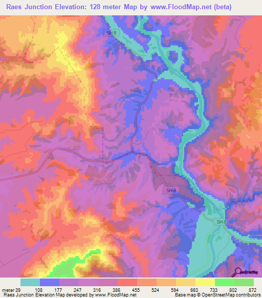Raes Junction,New Zealand Elevation Map