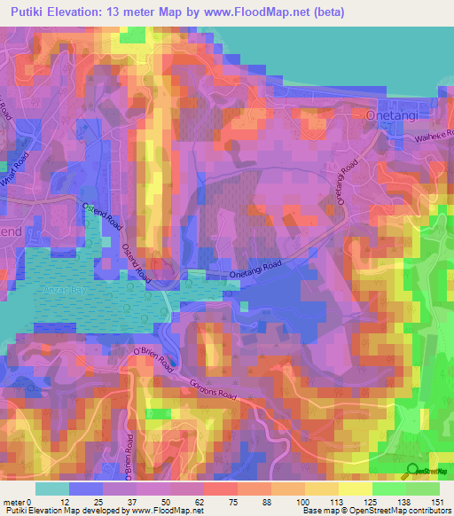 Putiki,New Zealand Elevation Map
