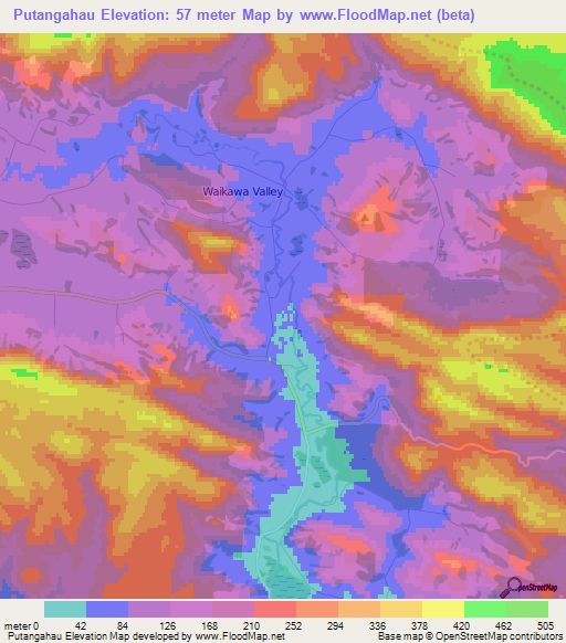 Putangahau,New Zealand Elevation Map