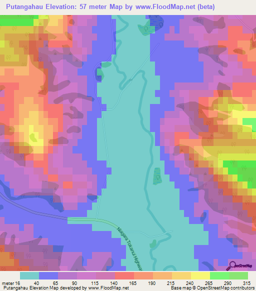 Putangahau,New Zealand Elevation Map