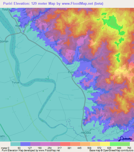 Puriri,New Zealand Elevation Map
