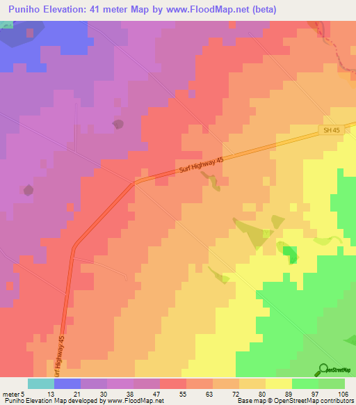 Puniho,New Zealand Elevation Map