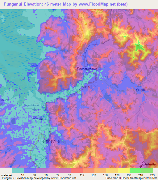 Punganui,New Zealand Elevation Map