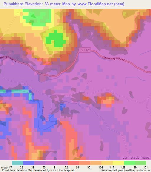 Punakitere,New Zealand Elevation Map