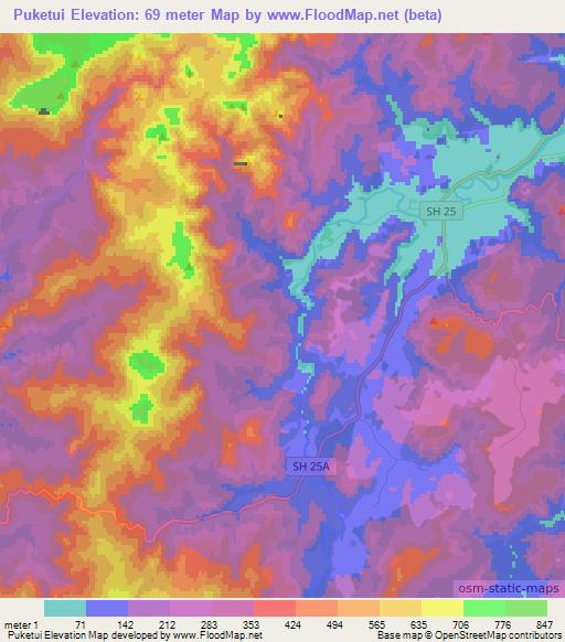 Puketui,New Zealand Elevation Map
