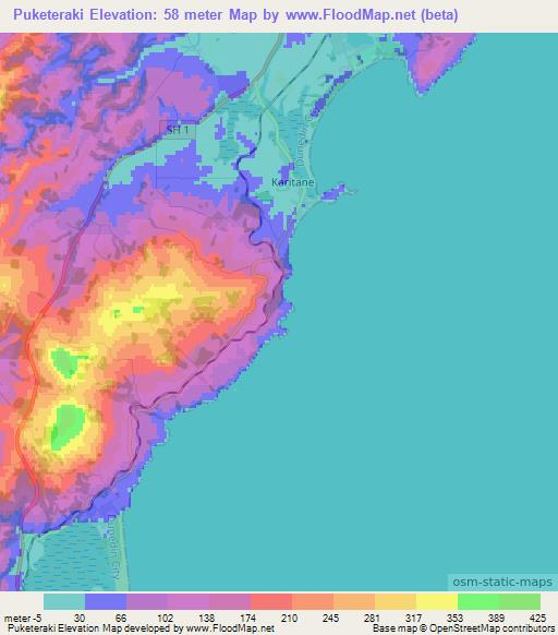 Puketeraki,New Zealand Elevation Map