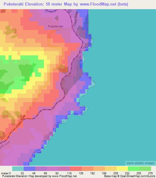 Puketeraki,New Zealand Elevation Map