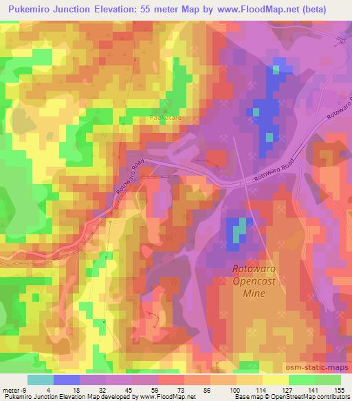 Pukemiro Junction,New Zealand Elevation Map