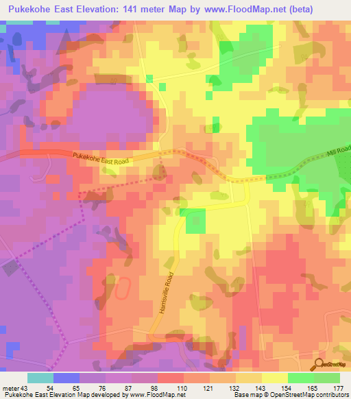 Pukekohe East,New Zealand Elevation Map