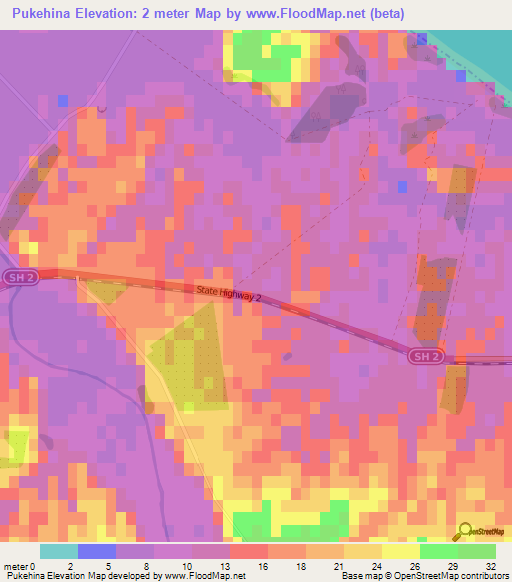 Pukehina,New Zealand Elevation Map