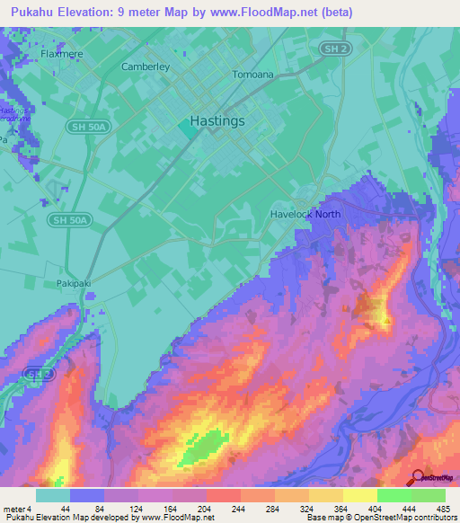 Pukahu,New Zealand Elevation Map