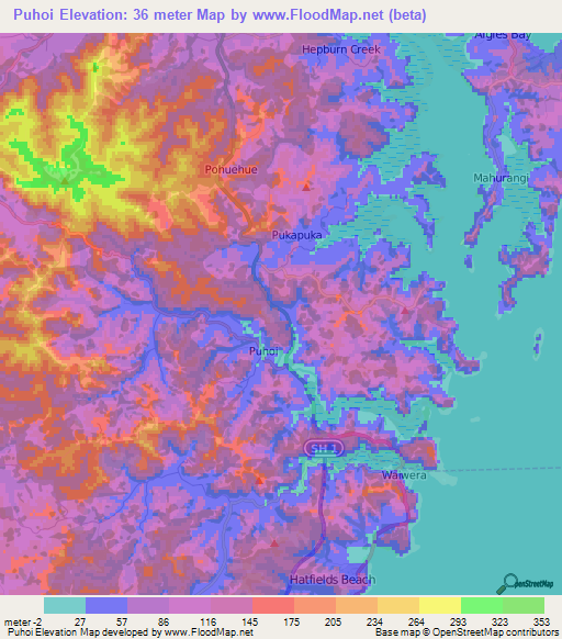 Puhoi,New Zealand Elevation Map