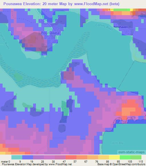 Pounawea,New Zealand Elevation Map