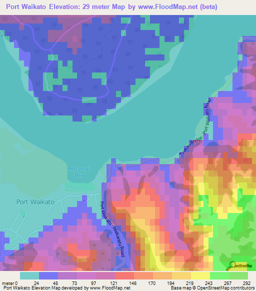 Port Waikato,New Zealand Elevation Map