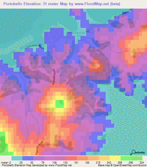 Portobello,New Zealand Elevation Map