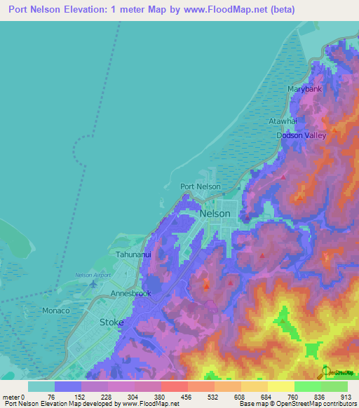 Port Nelson,New Zealand Elevation Map