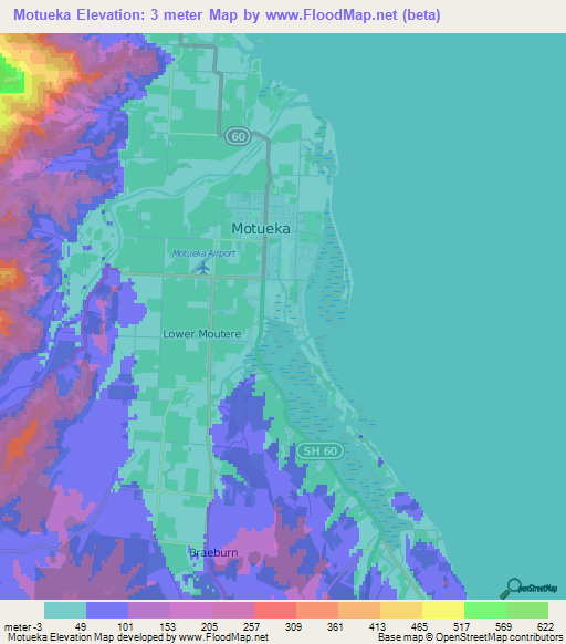 Motueka,New Zealand Elevation Map