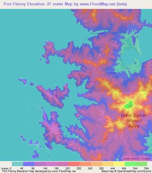 Port Fitzroy,New Zealand Elevation Map