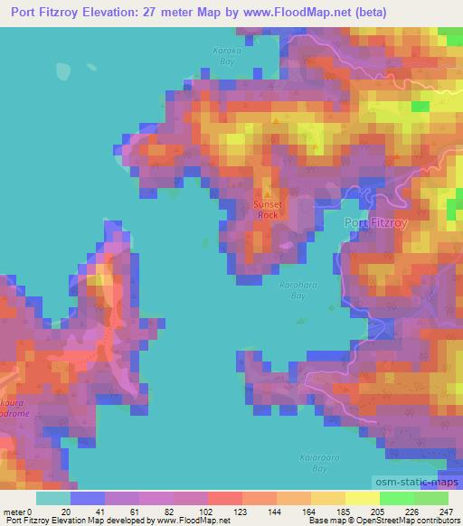 Port Fitzroy,New Zealand Elevation Map