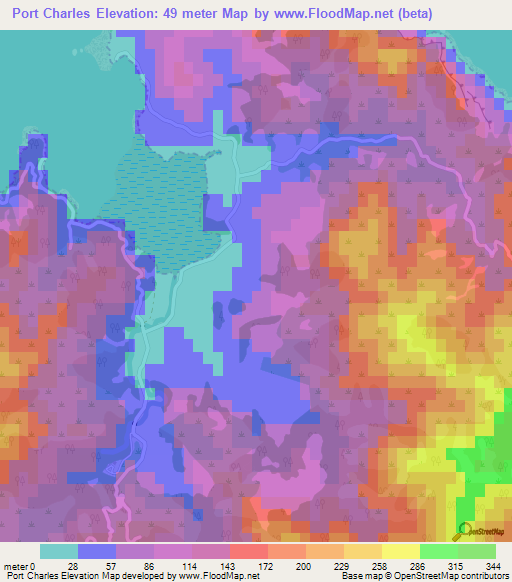 Port Charles,New Zealand Elevation Map