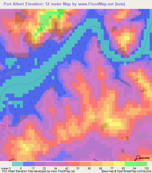 Port Albert,New Zealand Elevation Map