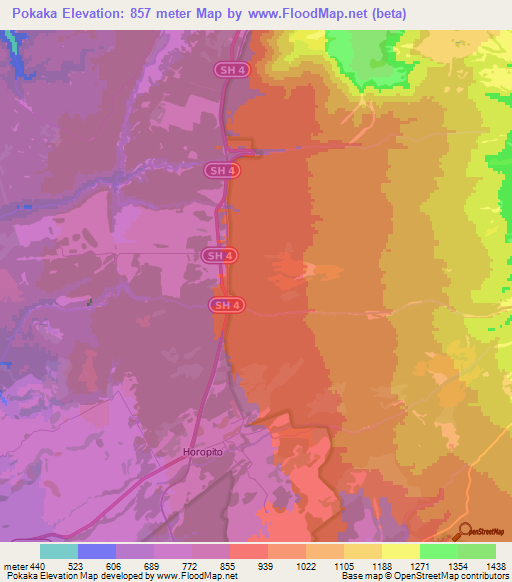 Pokaka,New Zealand Elevation Map
