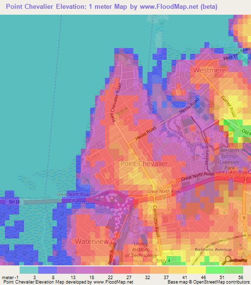Point Chevalier,New Zealand Elevation Map