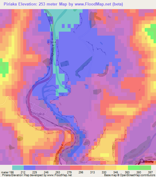 Piriaka,New Zealand Elevation Map