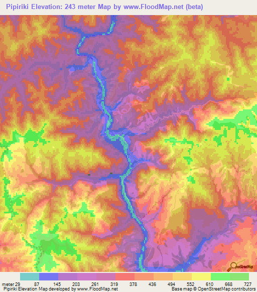 Pipiriki,New Zealand Elevation Map