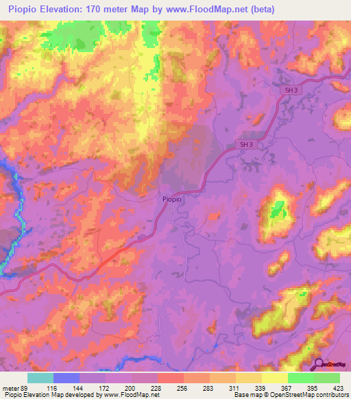 Piopio,New Zealand Elevation Map