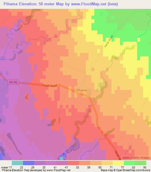 Pihama,New Zealand Elevation Map