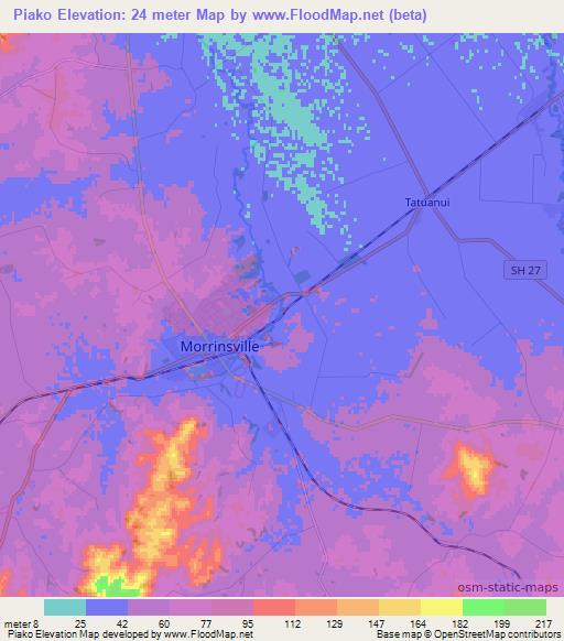 Piako,New Zealand Elevation Map