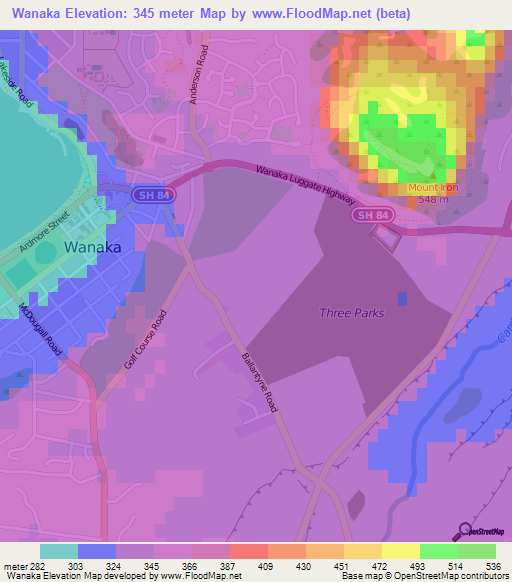 Wanaka,New Zealand Elevation Map