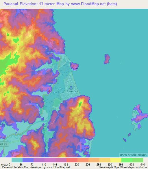Pauanui,New Zealand Elevation Map