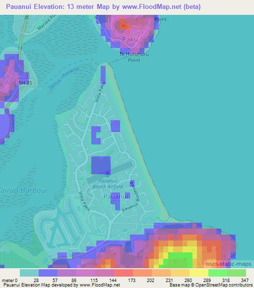 Pauanui,New Zealand Elevation Map