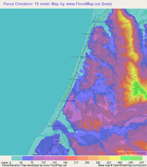 Paroa,New Zealand Elevation Map