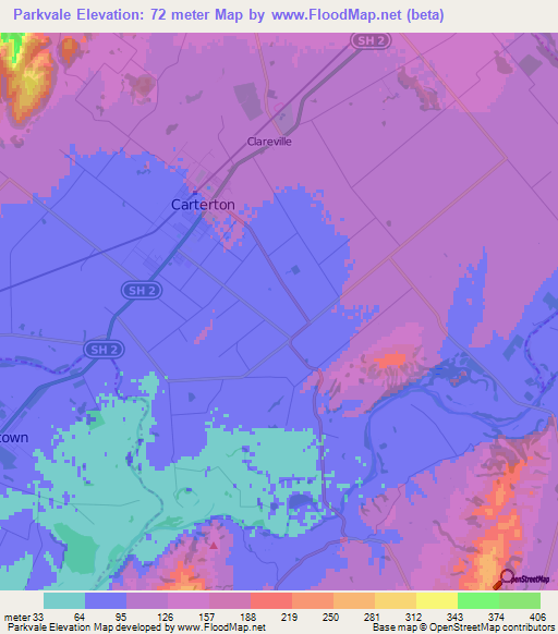 Parkvale,New Zealand Elevation Map