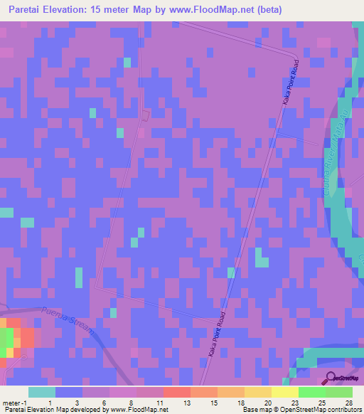 Paretai,New Zealand Elevation Map