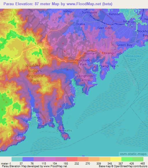 Parau,New Zealand Elevation Map