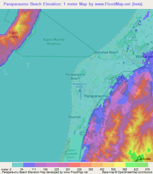 Paraparaumu Beach,New Zealand Elevation Map