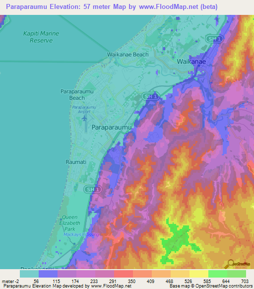 Paraparaumu,New Zealand Elevation Map