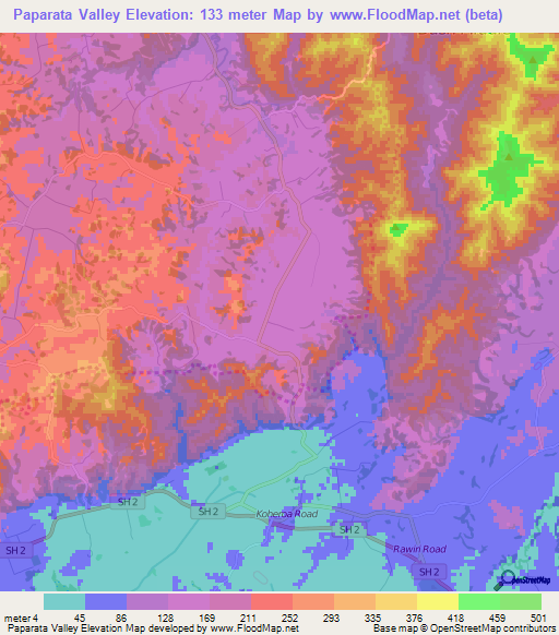 Paparata Valley,New Zealand Elevation Map