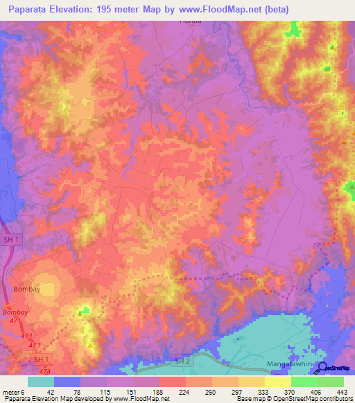 Paparata,New Zealand Elevation Map